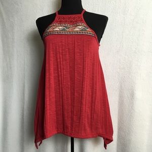 Rue21 Red Sleeveless Top, Embroidered Neckline